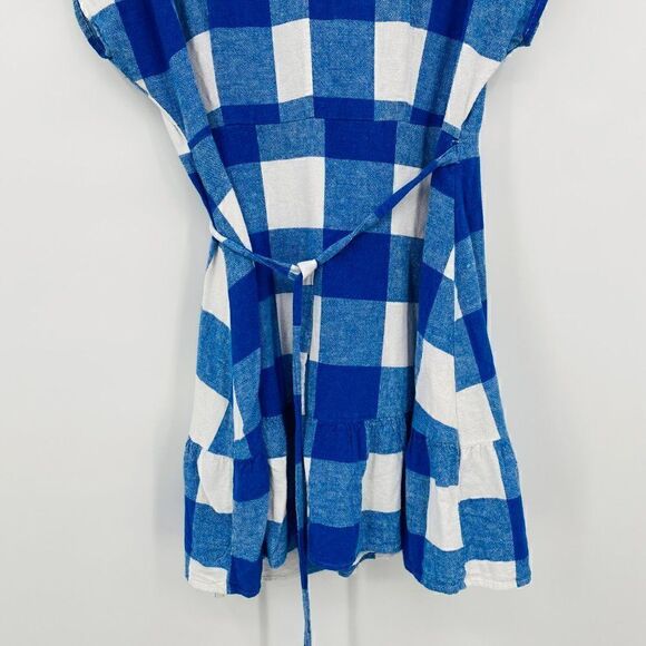 Old Navy Size Large Petite LP Blue & White Plaid Linen Summer Wrap Dress - Picture 12 of 14